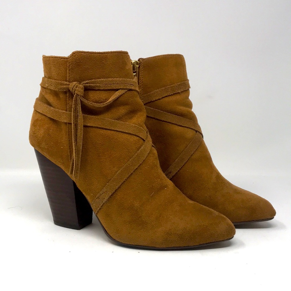 Cognac Tassel Boho Style Pointy Toe Heel Booties